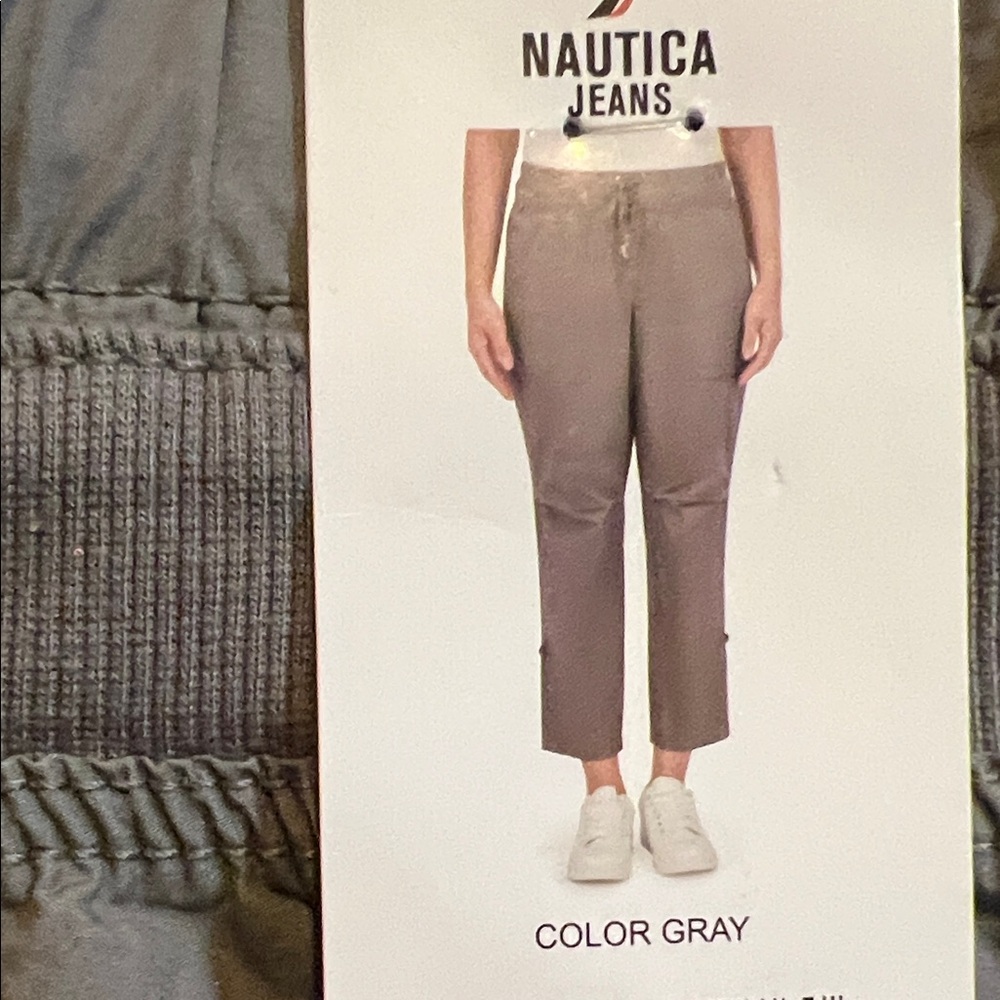 NWT Nautica Women's Roll Tab Utility Drawstring Capri Pants Gray M L hiking